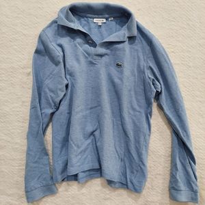 IZOD Lacoste POLO SHIRT Boys Size 16 Blue 2 Button Long Sleeve Gator Logo